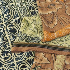 Sanskriti Vintage Sarees Indian Multi Moss Crepe Sari Printed 6Yd Craft Fabric