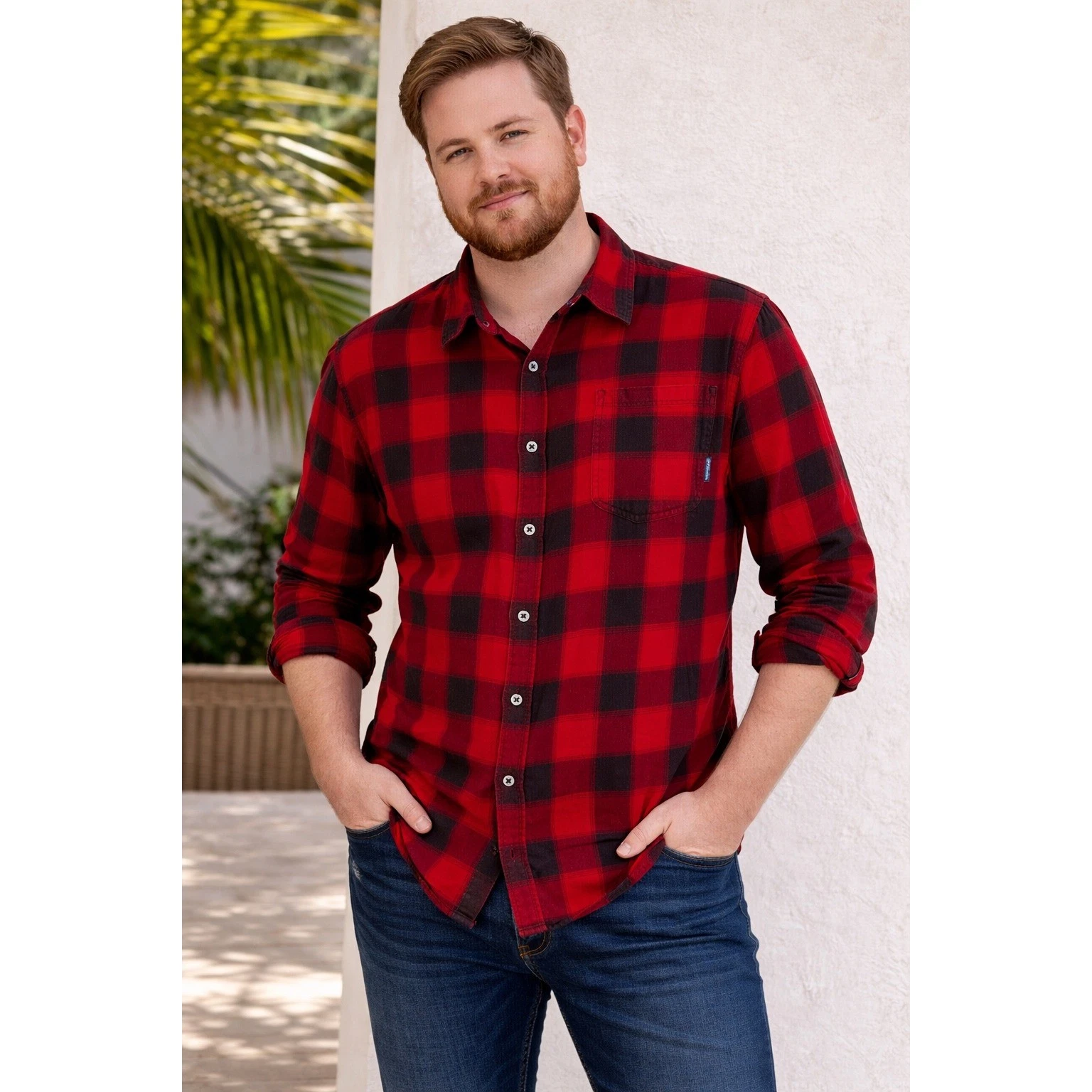 Columbia Mens Red Buffalo Plaid Flannel Button Down Shirt Regular Fit AM0017 L