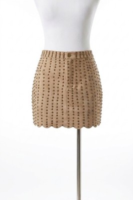 Bibi Let 'em Talk Studded Skirt Camel