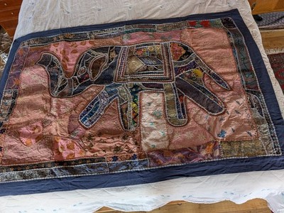 Vintage Wandbehang Rajasthani Textil Patchwork Elefant Stickerei 42'' x 60''