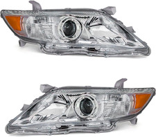 2010-2011 Toyota Camry Headlight Assembly Pair Chrome Amber Reflector Left Right