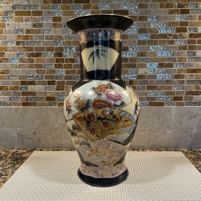 LARGE 14 Inch Tall VINTAGE BEAUTIFUL CLOISONNE ENAMEL FLOWER VASE