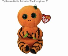 Ty Beanie Bellies - Trickster the Pumpkin, MWMT Stuffed Animal Toy NEW