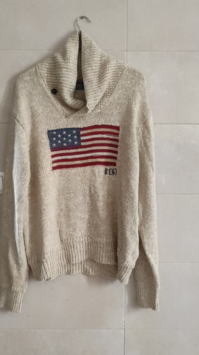 Maglione maglia vintage Polo Ralph Lauren bandiera americana RL 67 beige taglia L - Video 1 di 1