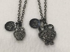 Big Sis, Lil' Sis Owl Gunmetal Clear Rhinestones 2 Pendant Necklaces Sisters