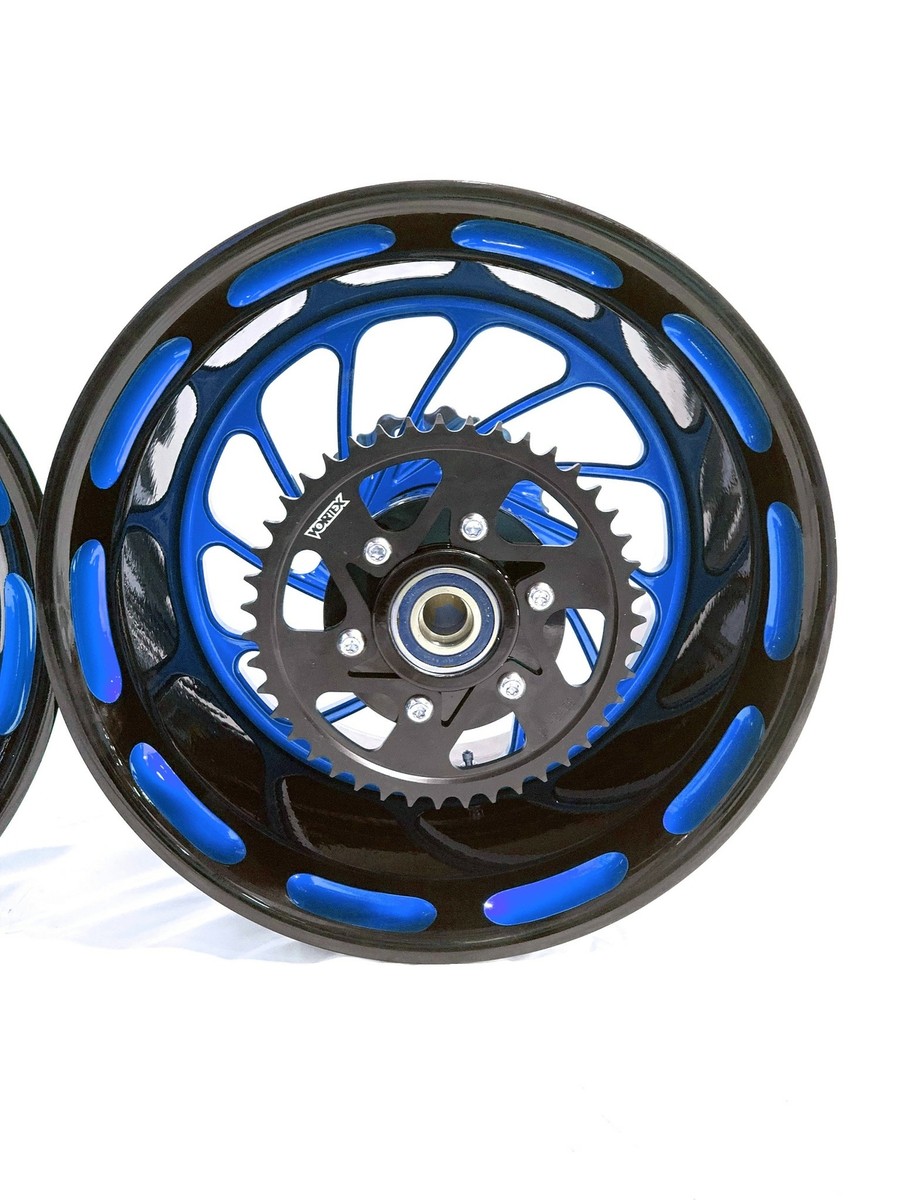 NINJA 300 FAT TIRE BLACK & CANDY BLUE TURBO WHEELS 12-20 KAWASAKI