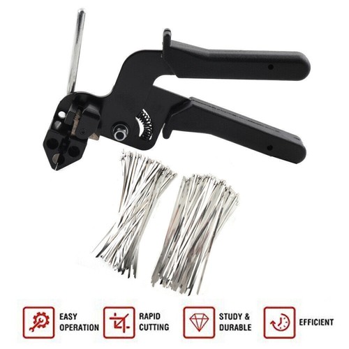 Cable Tie Tool Gun Stainless Steel Cable Tie Tool With 200X Metal Zip Ties - Picture 10 of 12