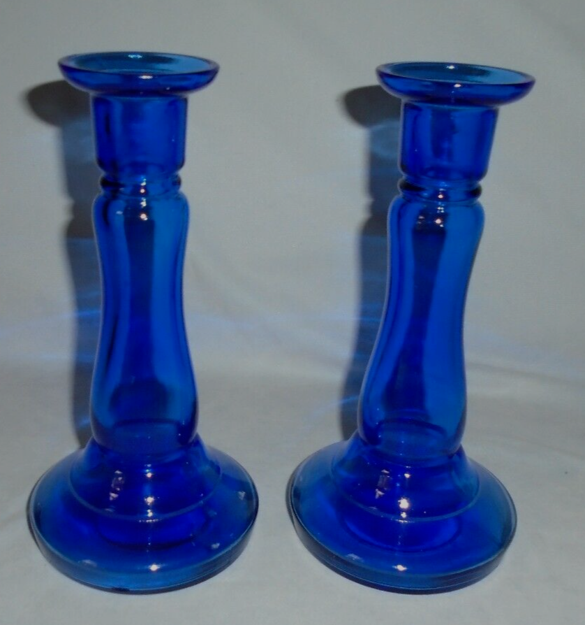 Candle Sticks Cobalt Blue Unknown Maker 7.25