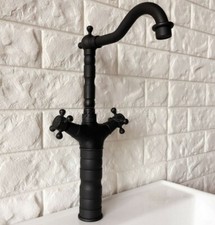Oil Rubbed Bronze Deck Mounted Dual Handle Bathroom Basin Mixer Sink Faucet