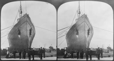 People Gathered Dockside Before Bow Rms Lusitania New York Harbour- Old Photo