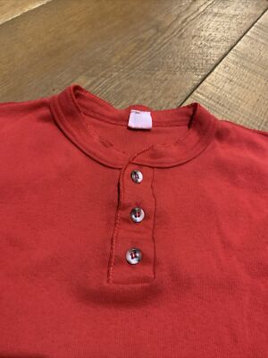 Vintage Sears Thermal Henley Shirt Red Heavyweight Mens Sz L Knit