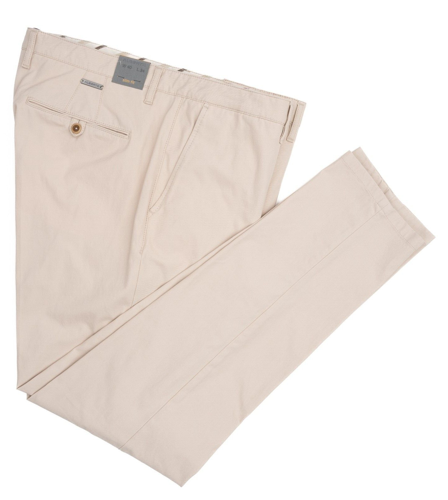 Бежевые модельные брюки ALBERTO Slim Fit из делового хлопка с плоским передом Chino 40 (EU 56)