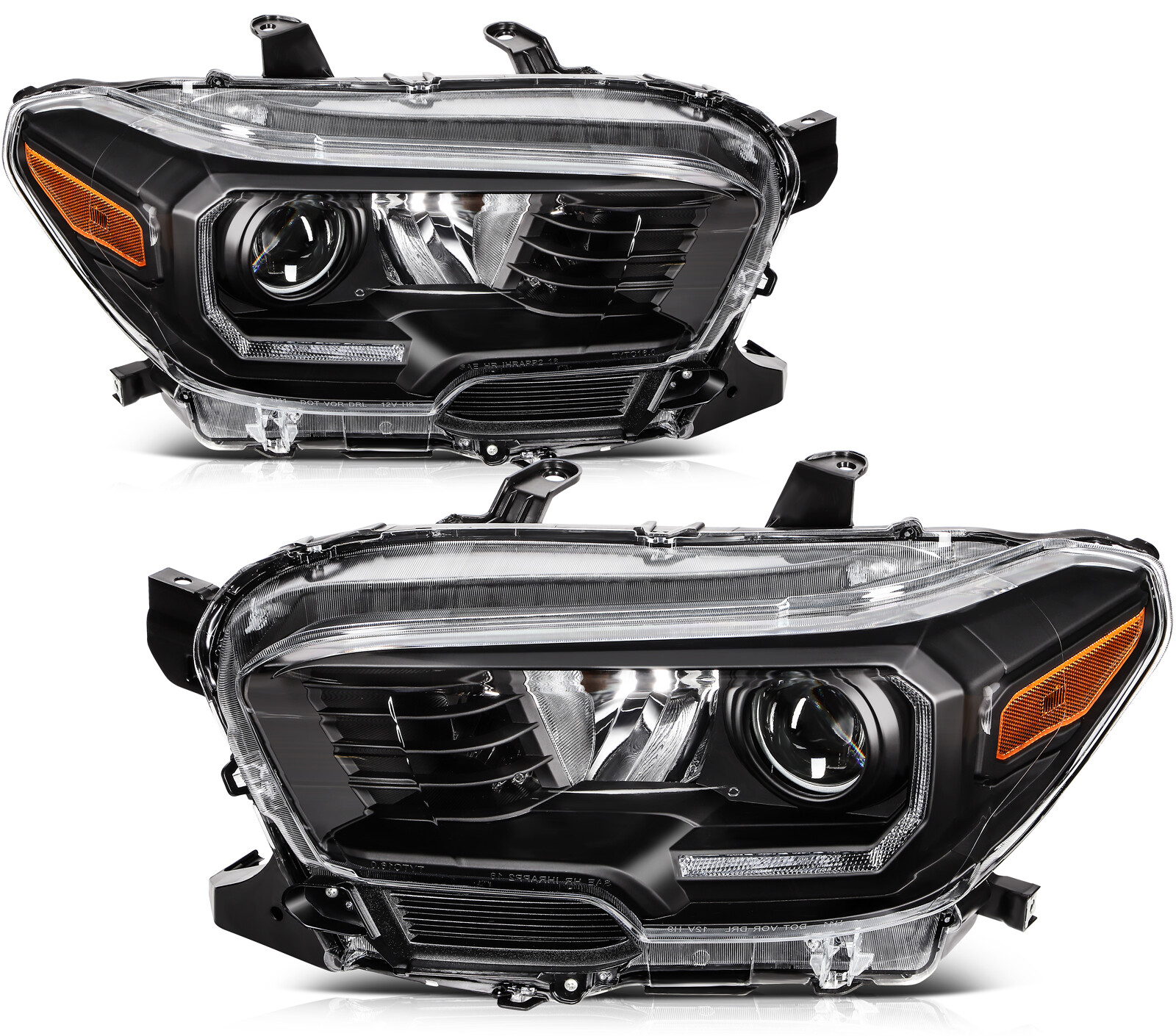 For 2016-2022 Toyota Tacoma Black Housing Headlights Assembly Headlamps Pair