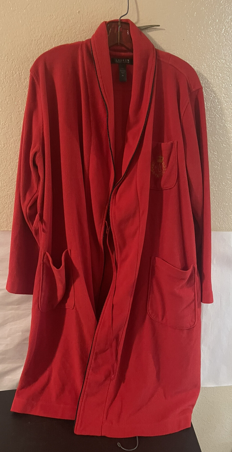 Mens Ralph Lauren Plush Red Bath Robe Loungewear Belt… Gem