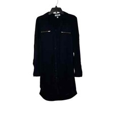 Express Portfolio Shirt Dress Size Small Black Lined Womens Roll Tab Sleeves