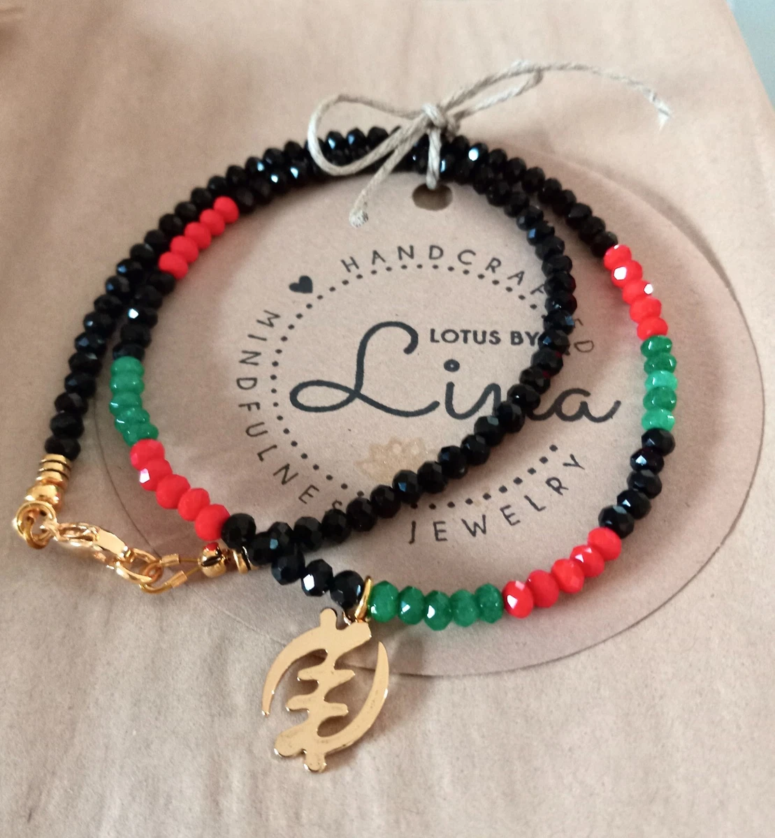 Gye Nyame Necklace Gold or Silver Adinkra Charm Pan African Red