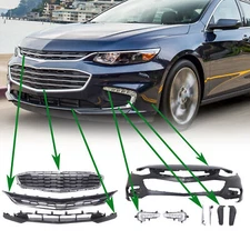 Front Bumper Cover Fascia & Grille Assembly Kit For 2016-2018 Chevrolet Malibu