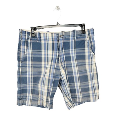 Plugg Mens Shorts 36 Chino Bermuda Log Blue Plaid Summer Hiking 37x10