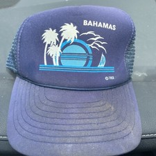 Vintage Bahamas Mesh Trucker Hat Cap Adjustable Travel Scenery OS Blue Foam Dad