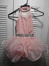 Weissman Pink Halter Top Dance Costume With Tutu And Bow, Size IC, Style 12163