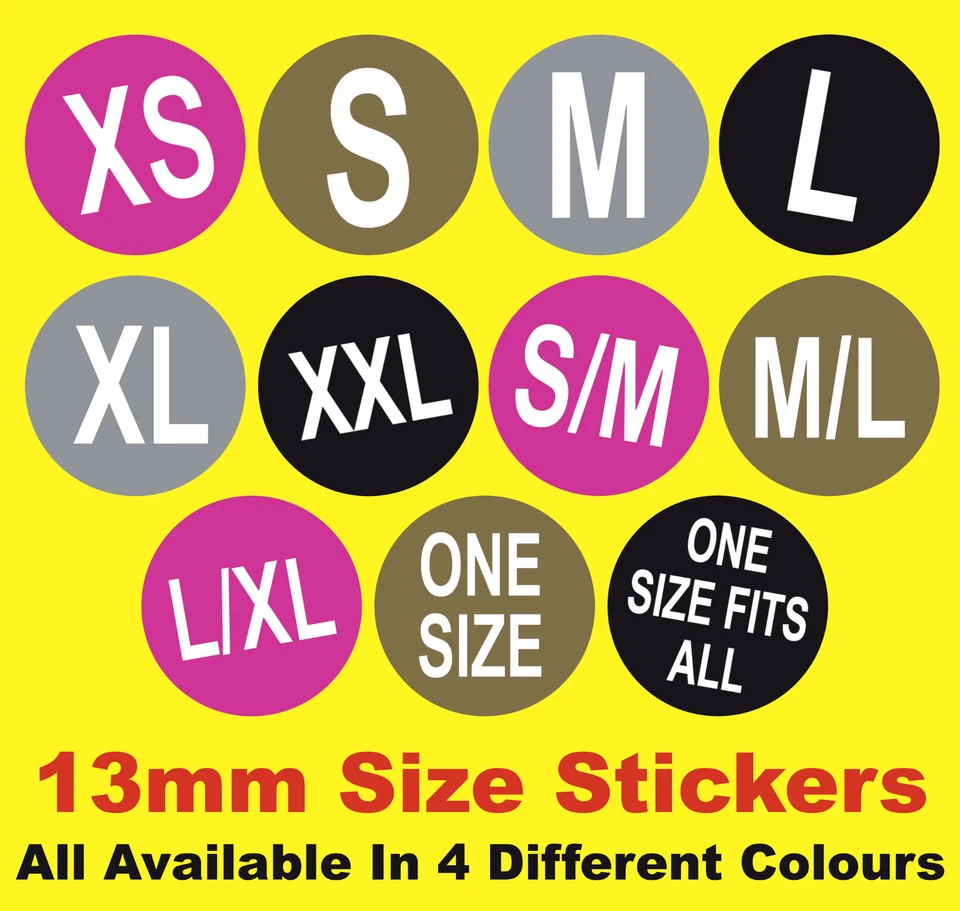 PRICESTICKERS 13mm Clothes Size Stickers For Retailers Sticky Labels Small Medium X Large