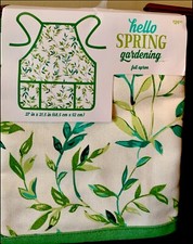 Botanical Full Apron NIP Gardening Cooking Green Leaf Pockets Cottagecore 27x21