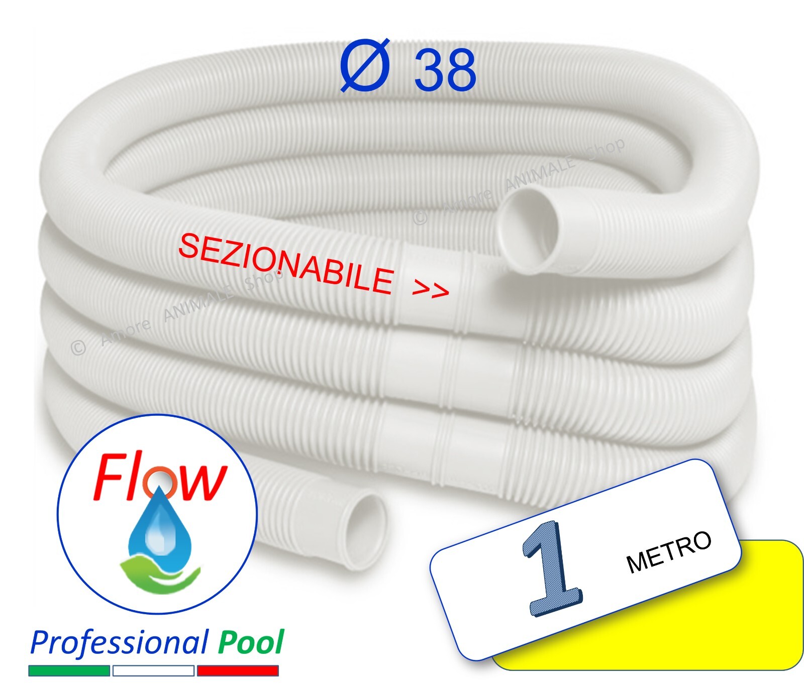 Flow TUBO DI RICAMBIO per PISCINA Ø 38 mm BIANCO → da 1 Metro per Pompe, Skimmer