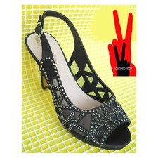 SANDALI DONNA  TACCO ELEGANTI PRESTIGIOSI cerimonia  36 37 38  nero gioiello VV