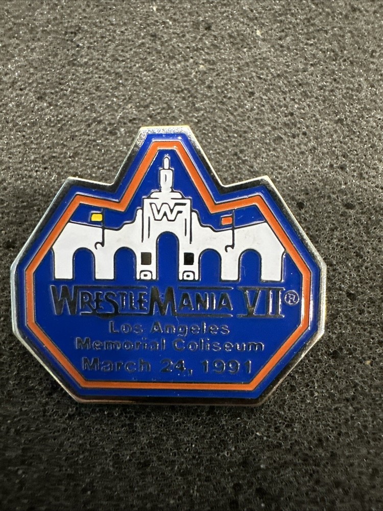 WrestleMania VII 7 Lapel Pin 1991 WWE Wrestling Pin LA Coliseum.