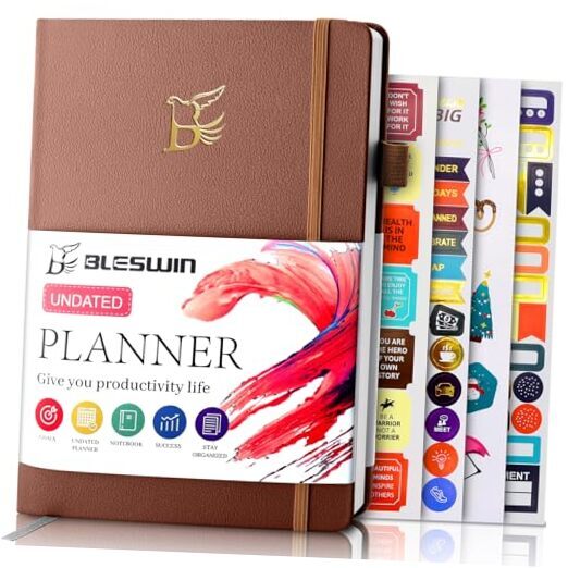 2024-2025 A5 Undated Leather Hardcover Planner in Brown – Upgraded Design