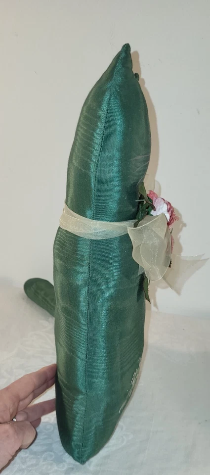 Almohada de gato satinado verde esmeralda vintage pintada a mano decoración del hogar amantes de los gatos retro Foto 3 de 4