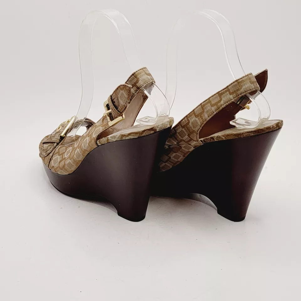 Sandalia de cuña Nine West Hydrolic marrón punta abierta tacón de 5" con tira trasera para mujer talla 8 Foto 4 de 4