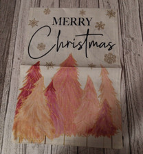 Merry Christmas Garden Flag NEW 12" x 18" Double Sided Burlap Pink Trees