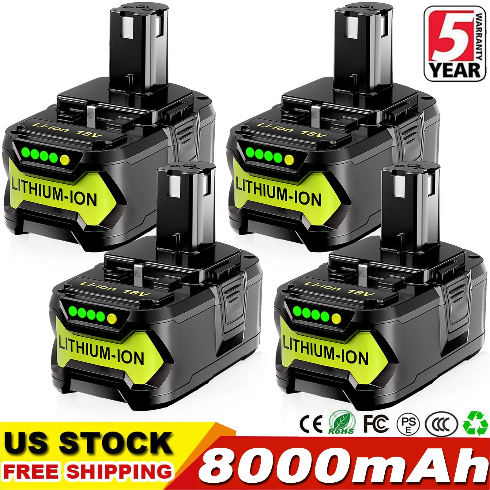 4X For RYOBI P108 18V High Capacity 8.0Ah Battery 18Volt Lithium-Ion One Plus