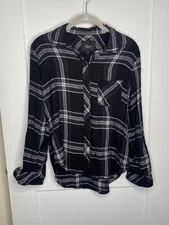 Rails Hunter Flannel Plaid Shirt Slate Black Ivory with Lurex Women's size XS