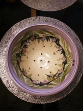 Art Pottery Handmade Colander Berry Bowl 9.5” Fuschia Design Glazed Footed