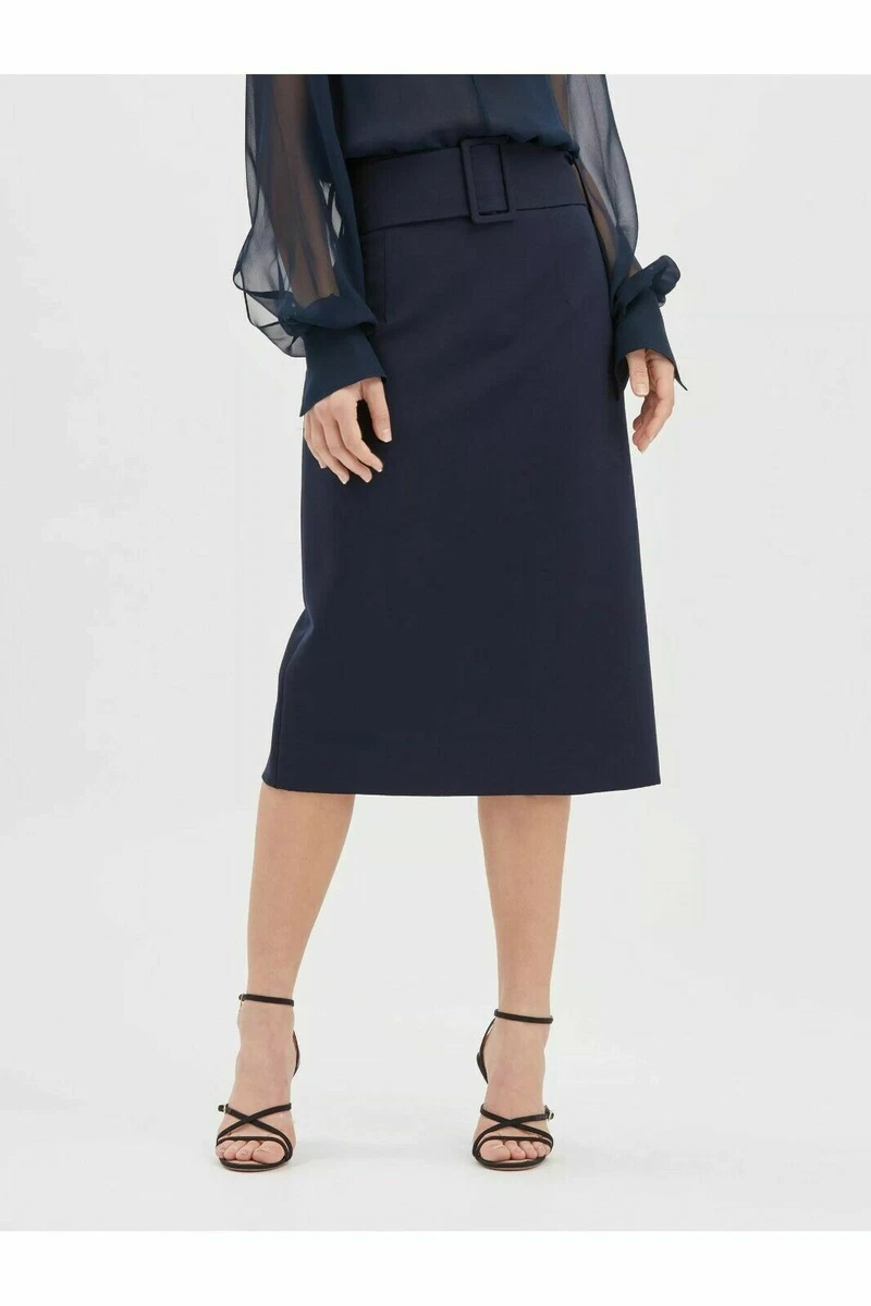 $1190 NEW Oscar de la Renta Double Face Str Wool Pencil Midi Skirt