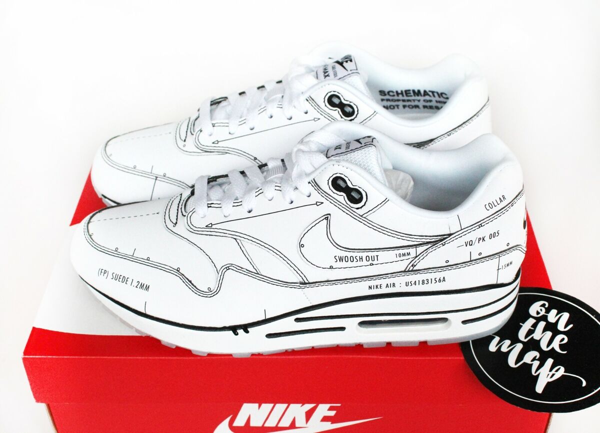 Afgrond Fysica Oriëntatiepunt Nike Air Max 1 Tinker Sketch To Shelf White Black Schematic UK 5 7 8 9 10  US New | eBay