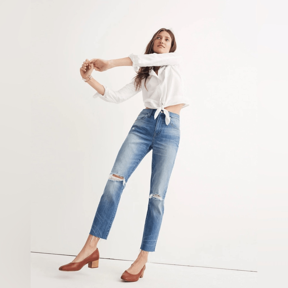 Madewell High-Rise Slim Crop Boyjean Knee-Rip Size 27