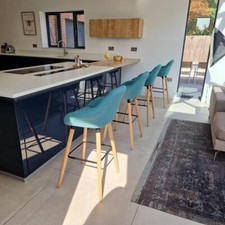 Set of 4 Kitchen Counter Island Bar Stools with Backs Green Fabric