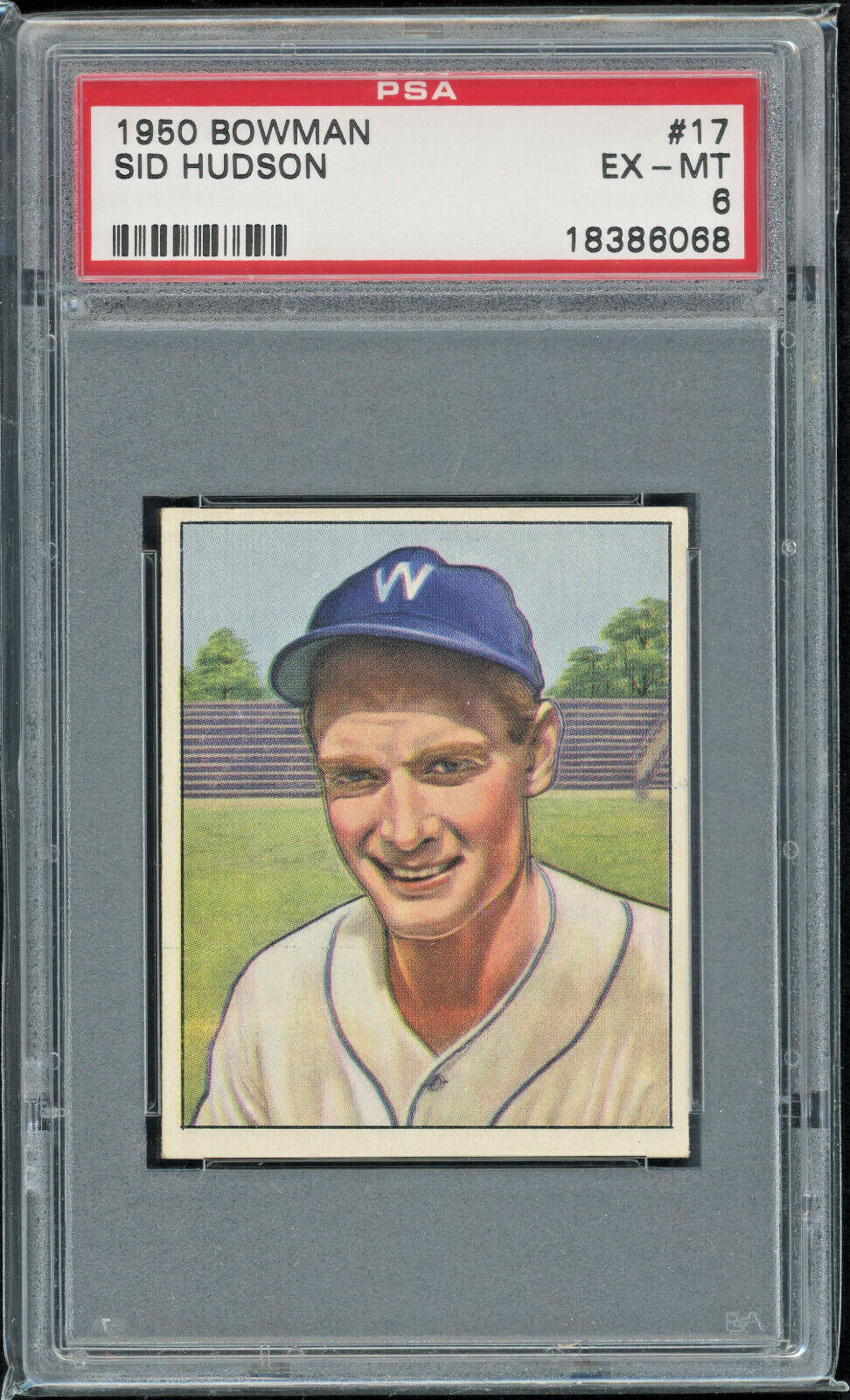 1950 Bowman #17 Sid Hudson Washington Senators Vintage Baseball Card PSA 6 view 1