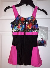 Revolution Dance Wear Neon Blue, Pink  Black Zip Front Girls Size M/C