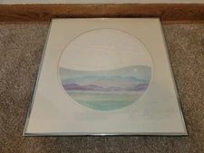 Modern Vintage Abstract Landscape Embossed Tree Watercolor James J Connely Rare