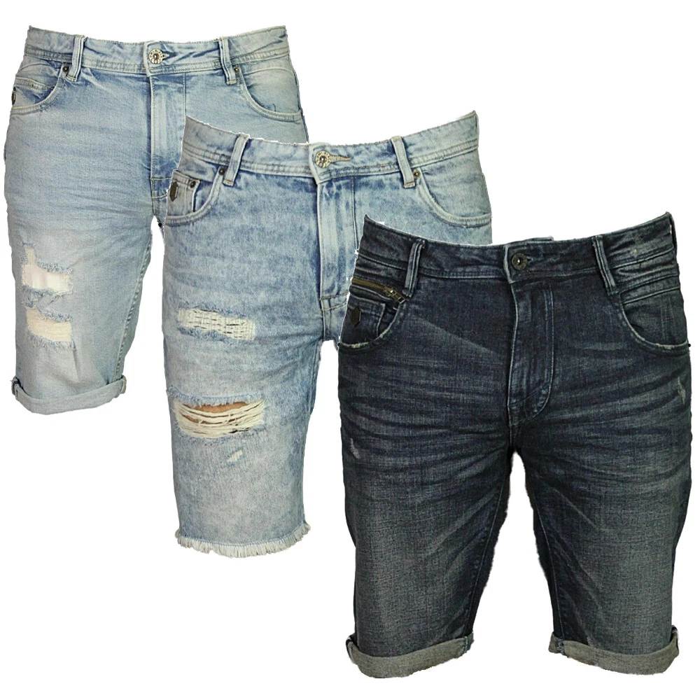 DML Men's Denim Shorts 28-38 Distressed Ripped Cotton Stretch Summer Half Pants