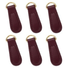 6pcs Zipper Pull 1.57 Inch Leather Zipper Replacement Repair Wine Red