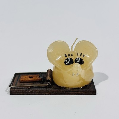Vintage Novelty Mouse Trap Candle Small Cute Unused Wooden Mouse Trap Wax Mouse