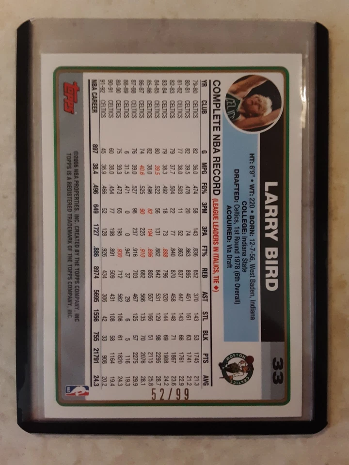 2006 Topps Larry Bird Black Parallel /99 52/99 - Image 2 of 4