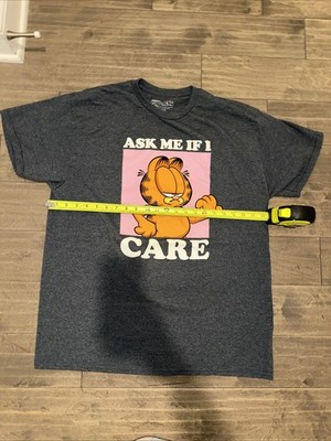 Garfield Cat Short Sleeve Gray T Shirt-Ask Me If I Care-Size XL