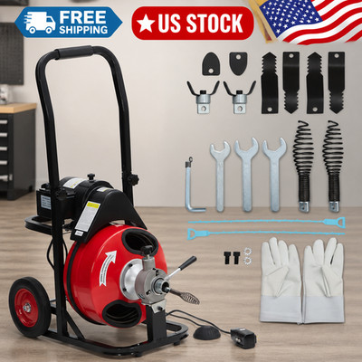 Electric Drain Cleaner Machine, 75Ft x 3/8'' Robust Steel Cable, 200W Motor, 8 Cu