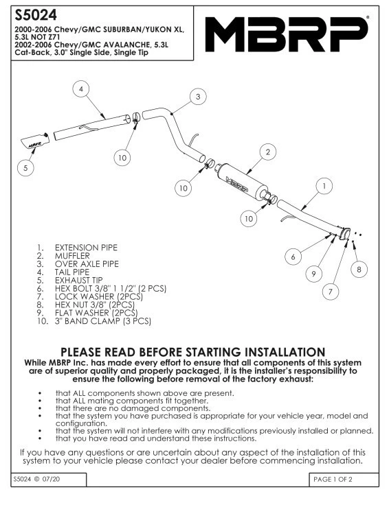 MBRP Armor Lite 3" Cat Back Exhaust for 00-06 Chevy Suburban Yukon XL 1500 5.3L — 第 3/4 张图片